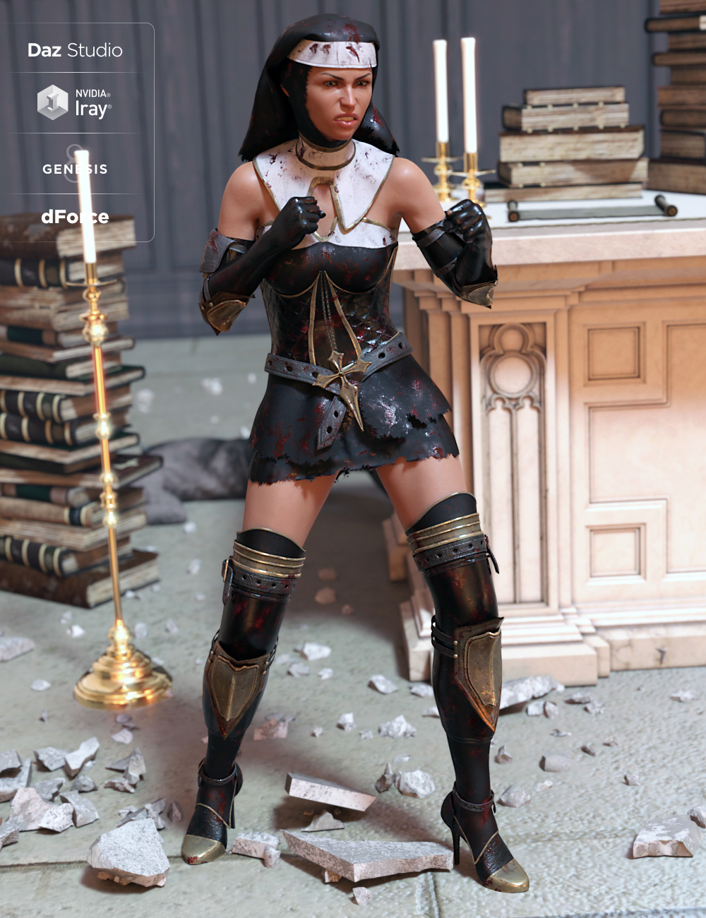 dForce Sister Mary Outfit Textures by: Moonscape GraphicsSade, 3D Models by Daz 3D