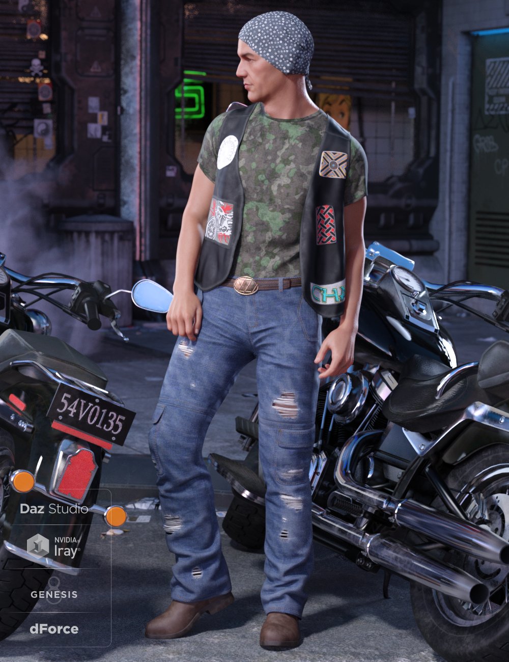 dForce Biker Outfit Textures dForce Biker Outfit Textures by: Nikisatez, 3D Models by Daz 3D