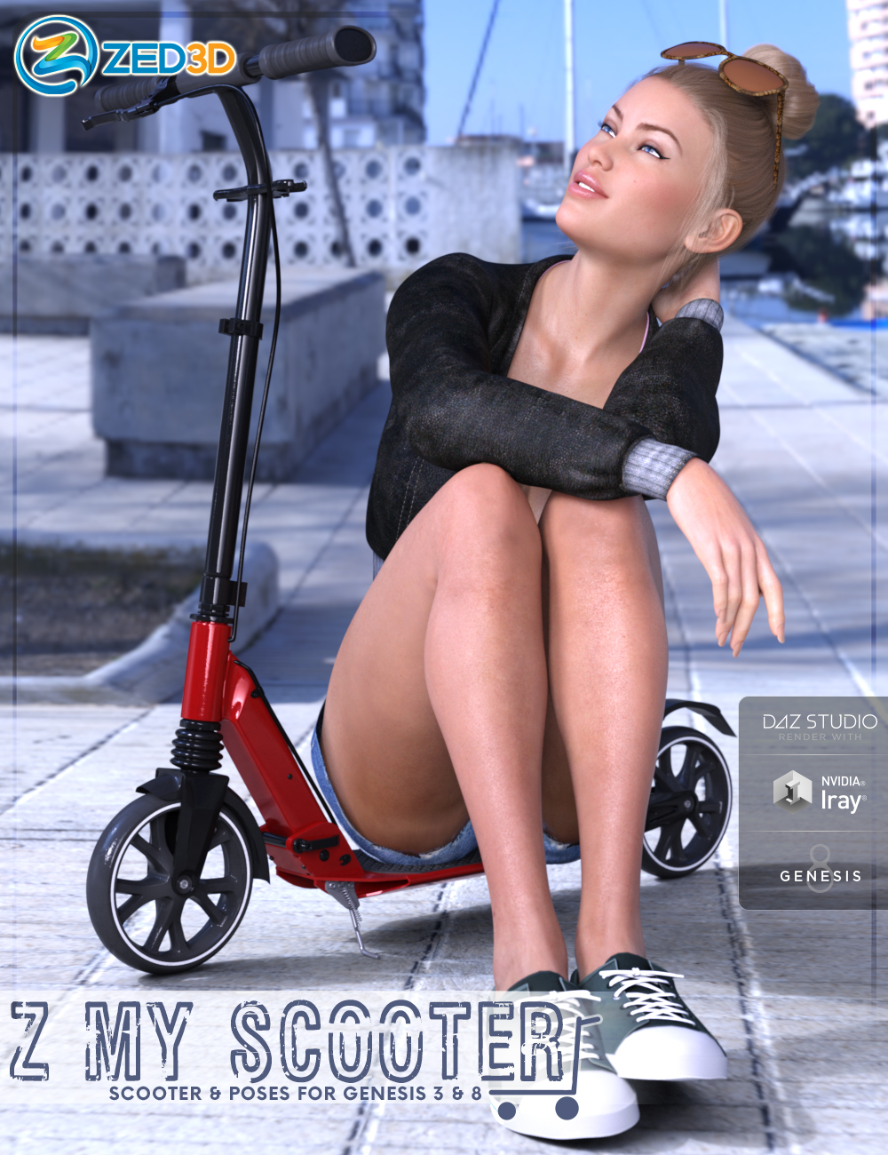 Z My Scooter Prop and Poses for Genesis 3 and 8 by: Zeddicuss, 3D Models by Daz 3D