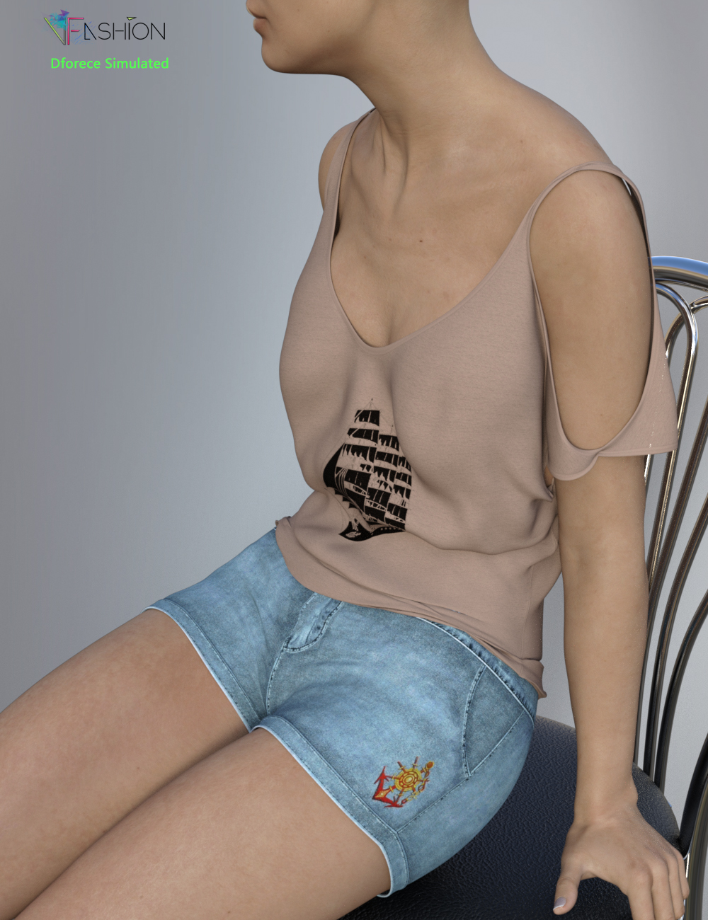 dForce VFashion Cold Shoulder Shirt and Shorts for Genesis 8 Female(s) by: HongZhuang, 3D Models by Daz 3D