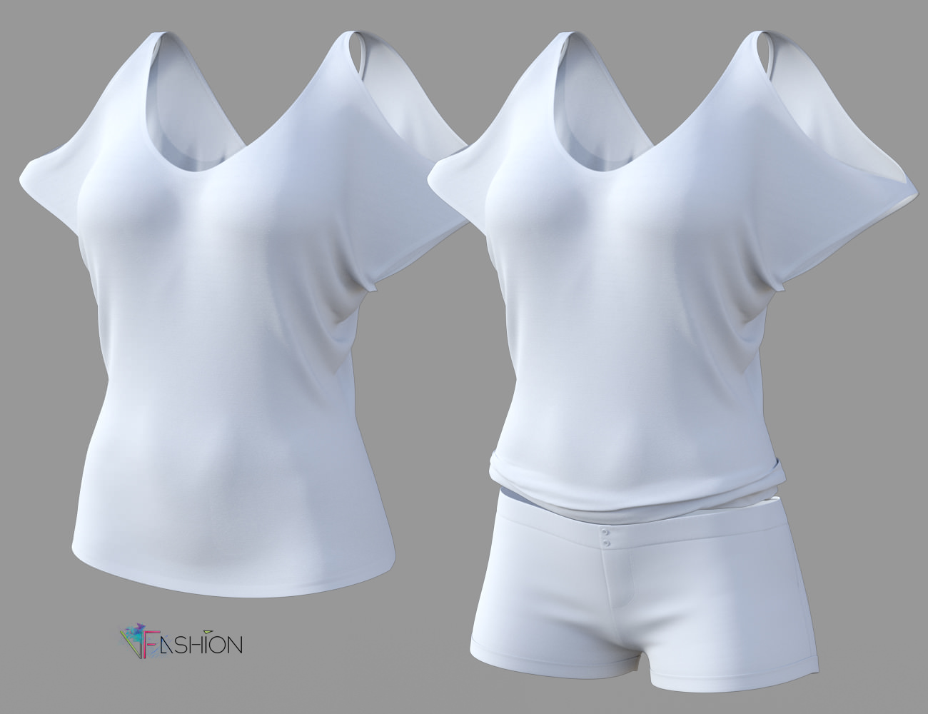 dForce VFashion Cold Shoulder Shirt and Shorts for Genesis 8 Female(s) by: HongZhuang, 3D Models by Daz 3D
