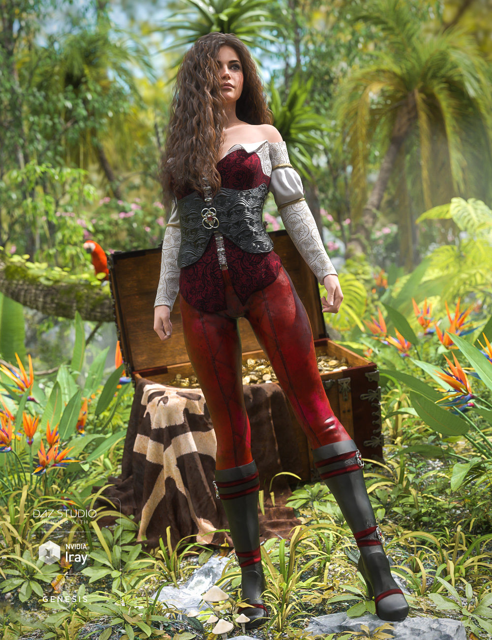 dForce Ruby June Outfit for Genesis 8 Female(s) by: Barbara BrundonMoonscape GraphicsSadeUmblefugly, 3D Models by Daz 3D