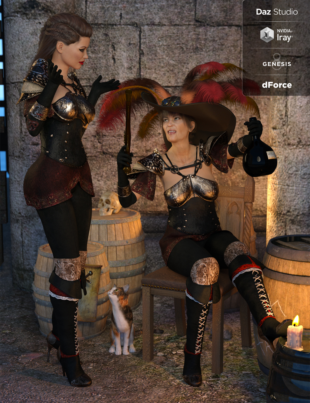 dForce Blackwater Guild Outfit for Genesis 8 Female(s) by: Barbara BrundonShox-DesignUmblefugly, 3D Models by Daz 3D