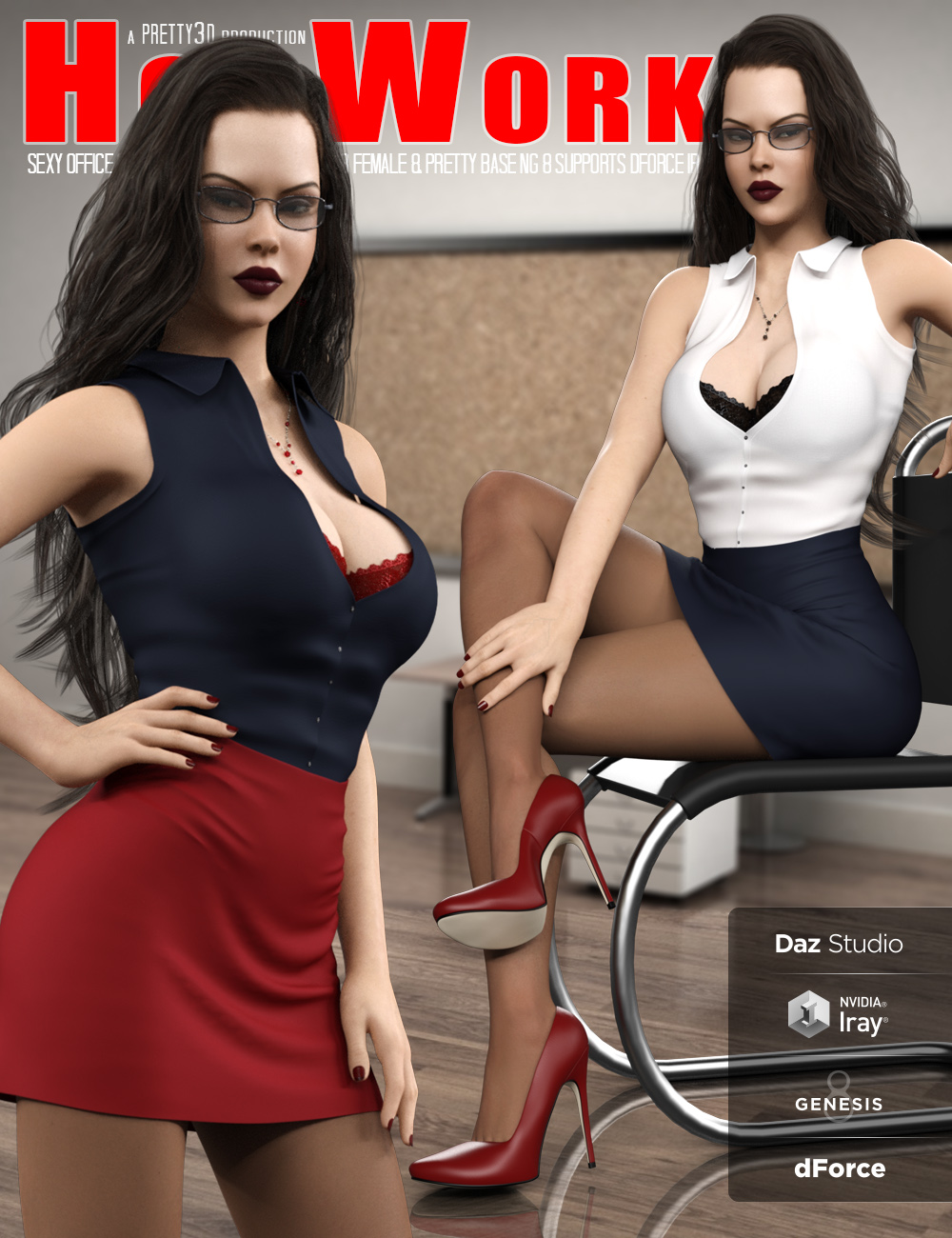 Hot Work Costume Set for Genesis 8 Females(s) by: Pretty3D, 3D Models by Daz 3D