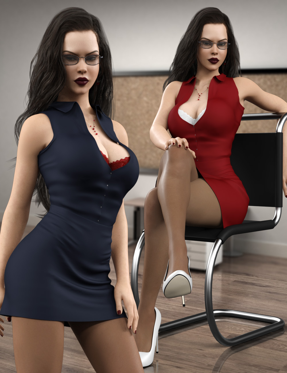 Hot Work Costume Set for Genesis 8 Females(s) by: Pretty3D, 3D Models by Daz 3D