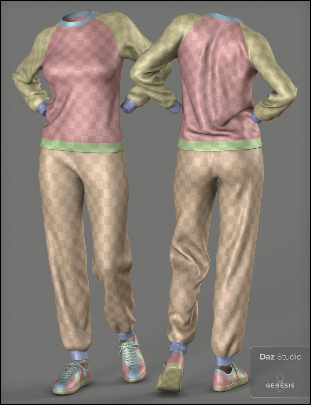 dForce Retro Sweatsuit for Genesis 8 Female(s) and Male(s) by: Fisty & Darc, 3D Models by Daz 3D