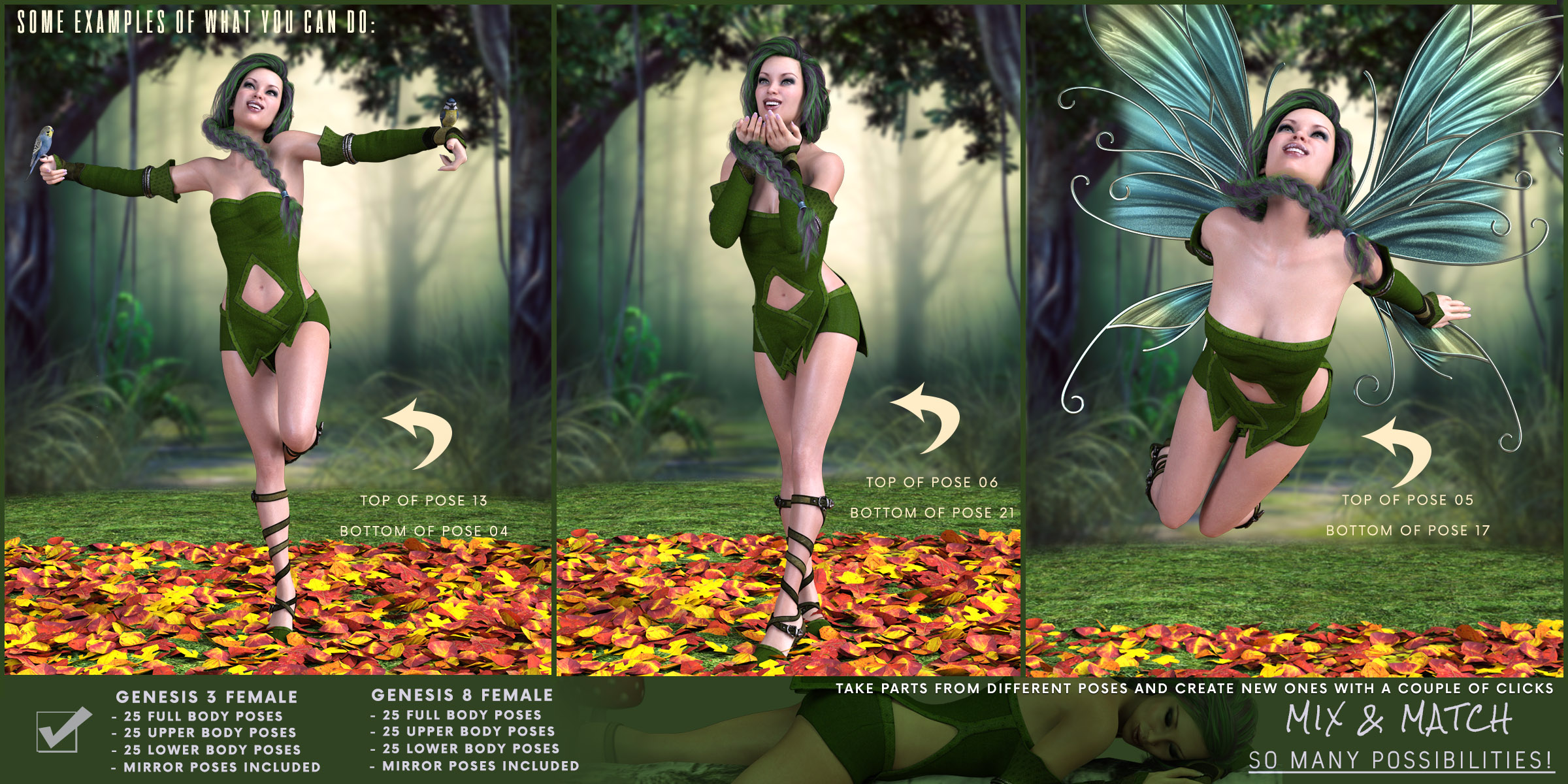 Z Forest Spirit Poses for Genesis 3 and 8 Female by: Zeddicuss, 3D Models by Daz 3D