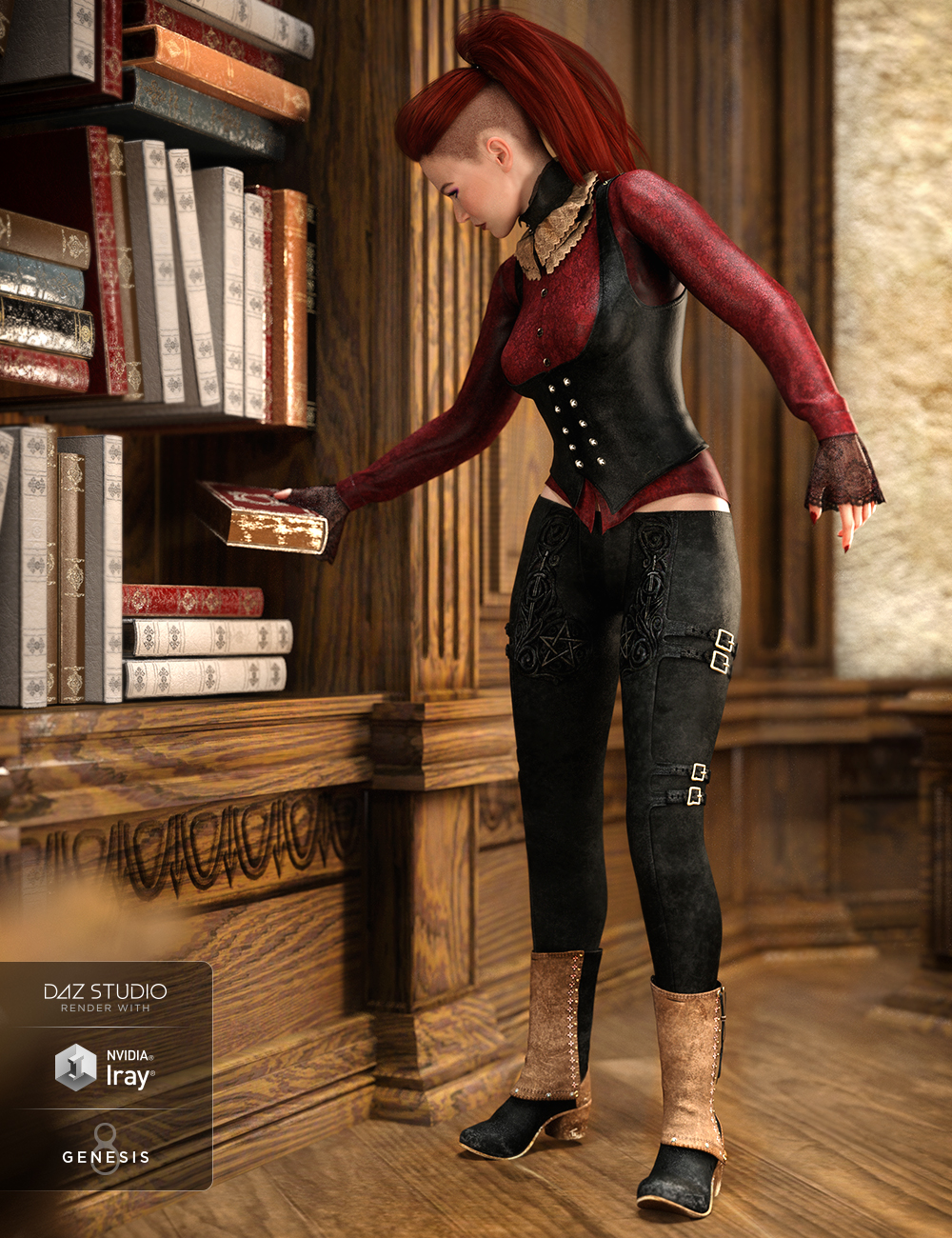 dForce Burgundy Creed Outfit for Genesis 8 Female(s) by: Barbara BrundonShox-DesignUmblefugly, 3D Models by Daz 3D