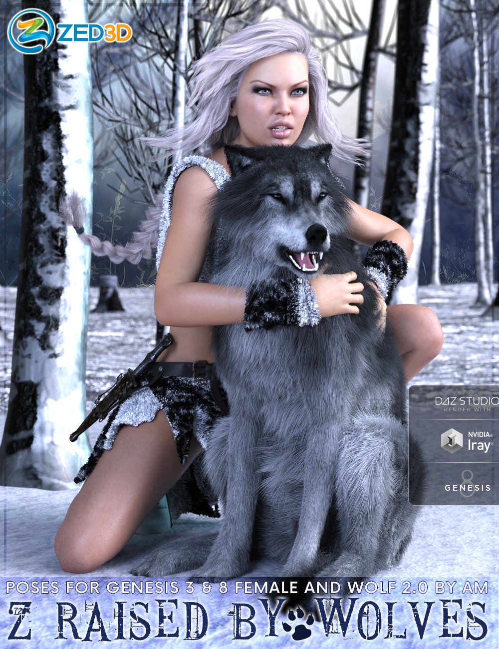 Z Raised By Wolves Poses for Genesis 3 and 8 Female and Wolf 2.0 by: Zeddicuss, 3D Models by Daz 3D