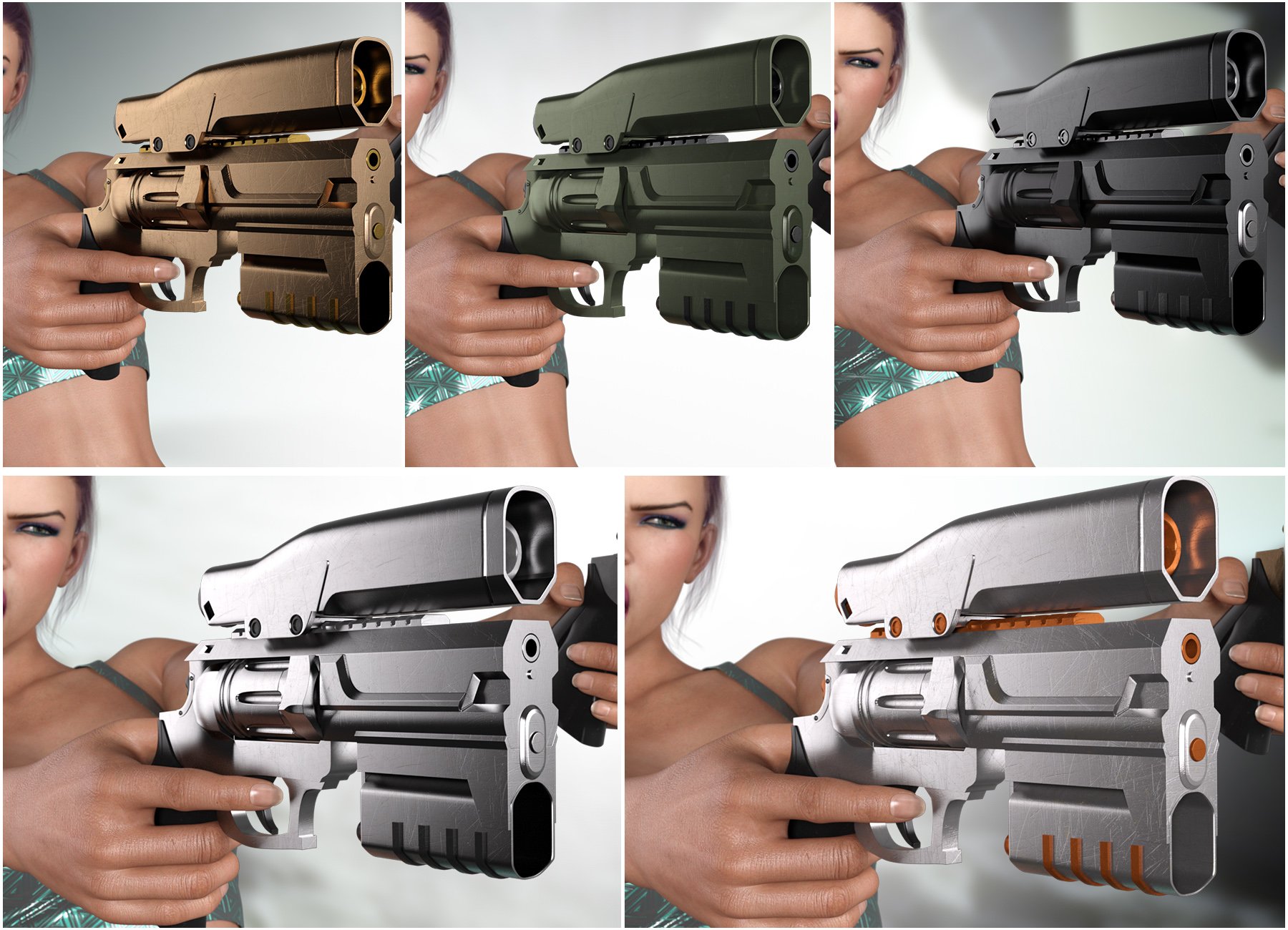 Z Sci Fi Revolver and Poses for Genesis 3 and 8 by: Zeddicuss, 3D Models by Daz 3D