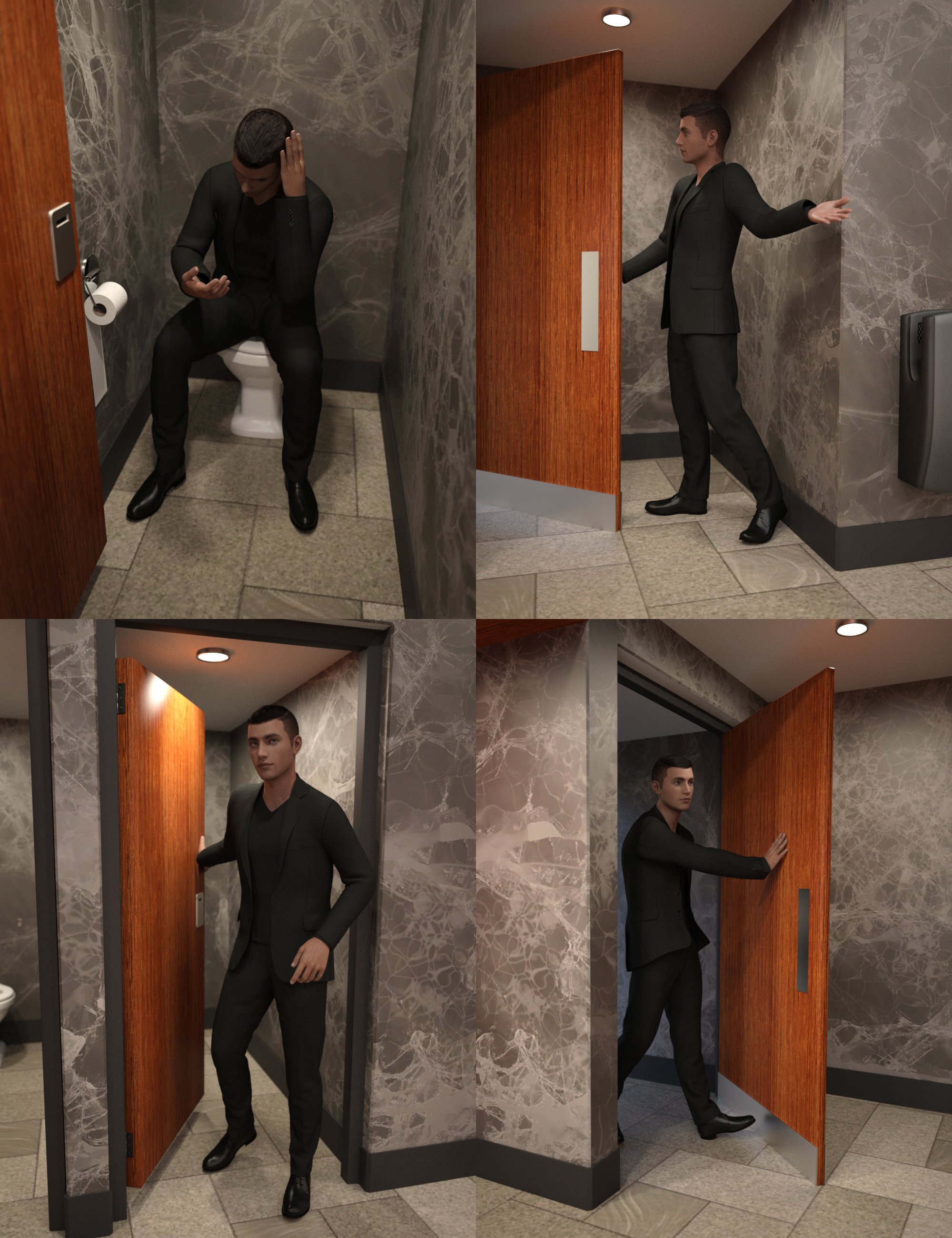 The Executive Restroom Poses for Genesis 8 by: DianePredatron, 3D Models by Daz 3D