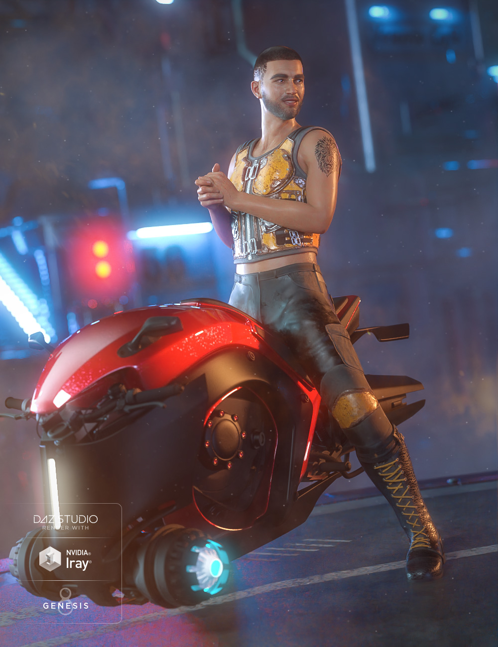 Future Noir Hoverbike Poses for Genesis 8 by: DianePredatron, 3D Models by Daz 3D
