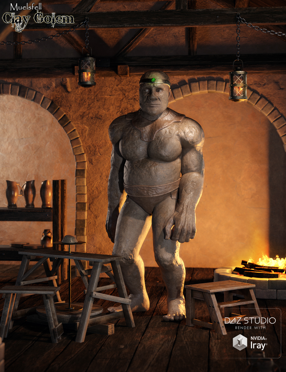 Muelsfell Clay Golem HD for the Genesis 8 Male by: E-Arkham, 3D Models by Daz 3D