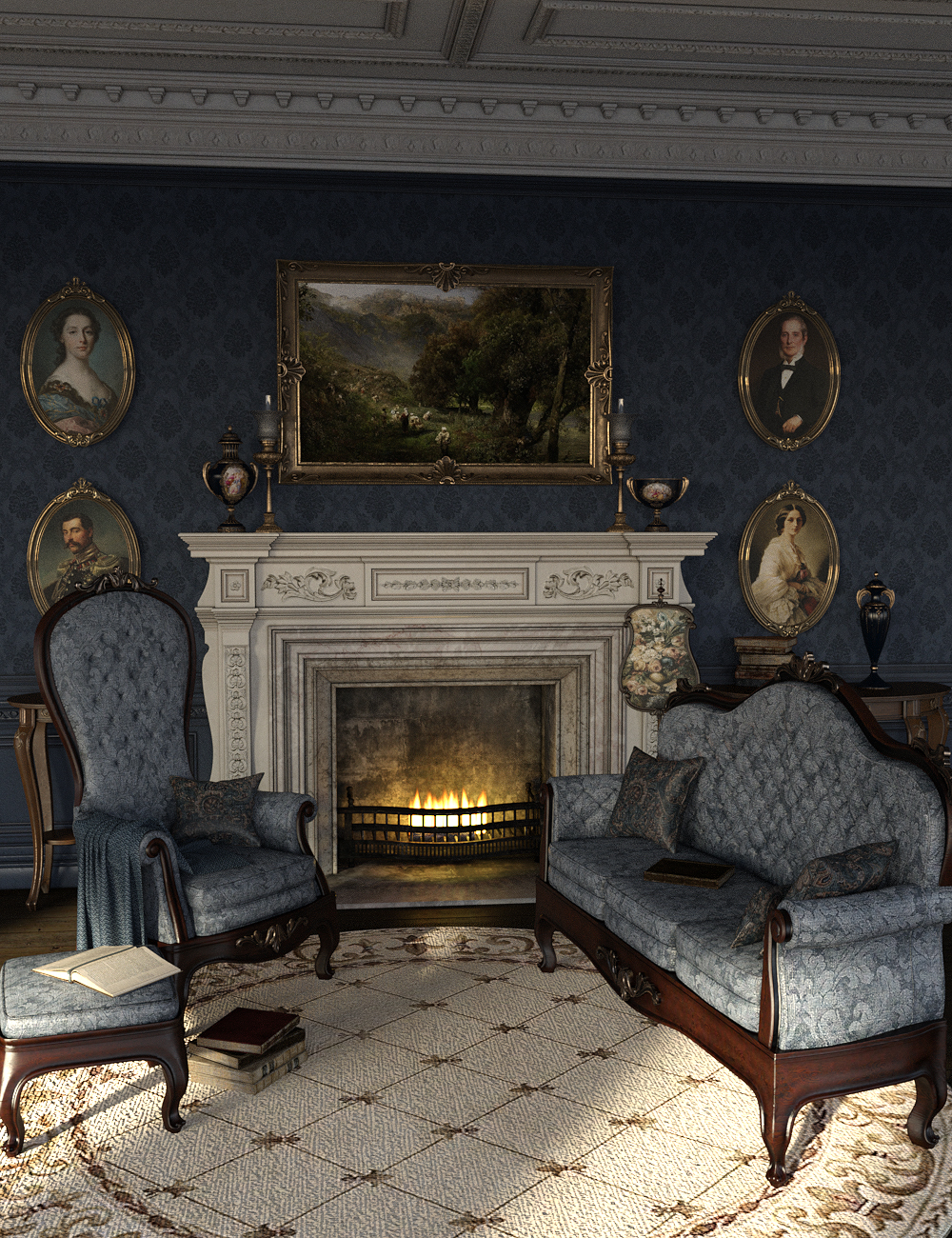 The Blue Room Iray for Victorian Decor 2 and 3 by: LaurieS, 3D Models by Daz 3D