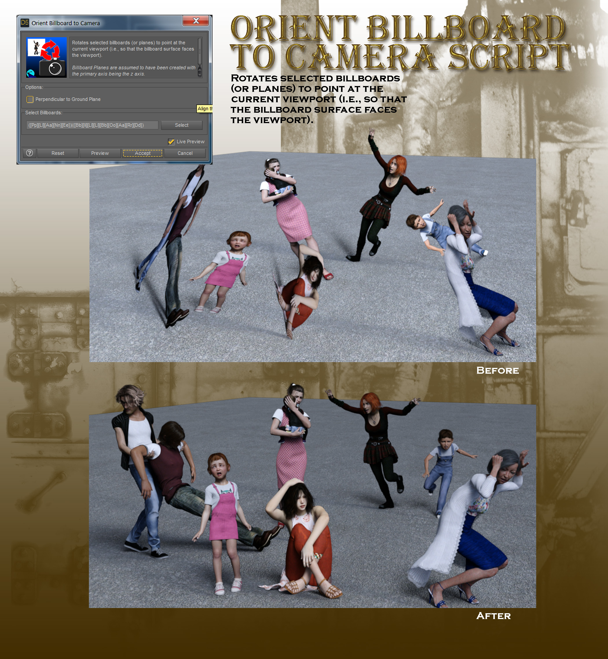 Now-Crowd Billboards - Disaster! by: RiverSoft Art, 3D Models by Daz 3D