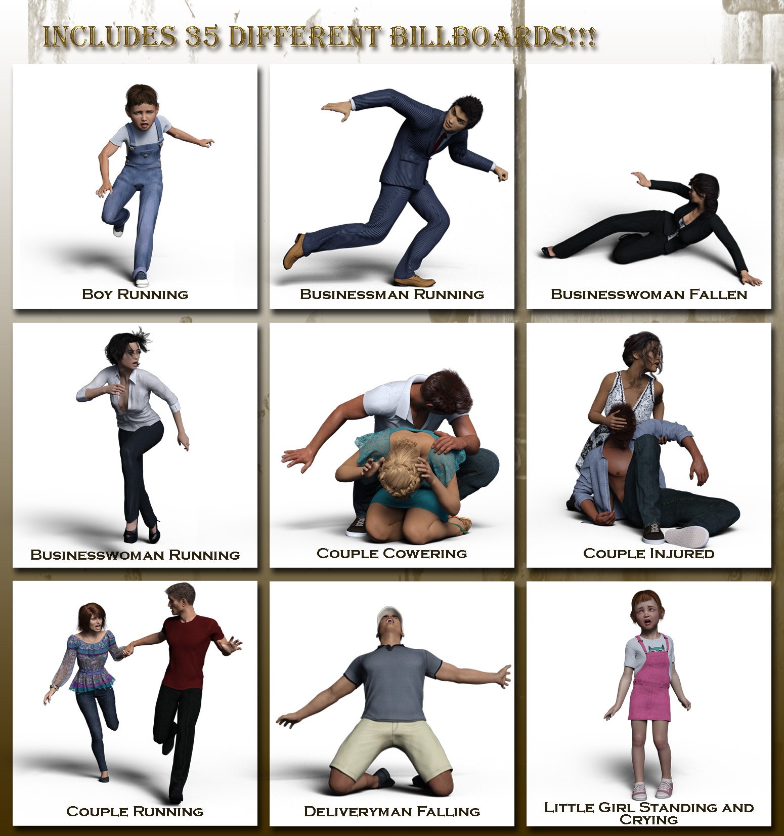 Now-Crowd Billboards - Disaster! Now-Crowd Billboards - Disaster! by: RiverSoft Art, 3D Models by Daz 3D