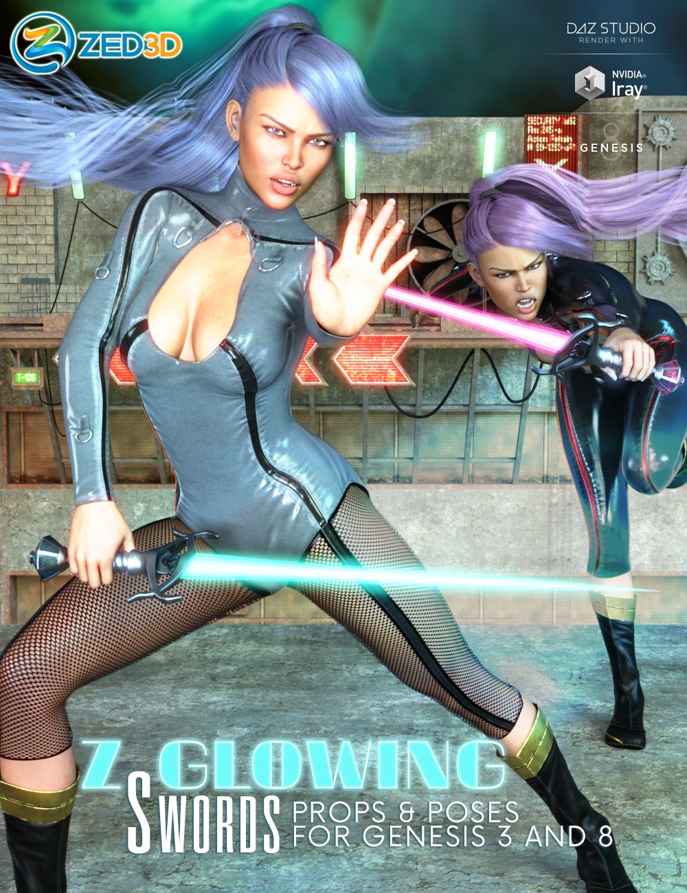 Z Glowing Swords and Poses for Genesis 3 and 8 by: Zeddicuss, 3D Models by Daz 3D