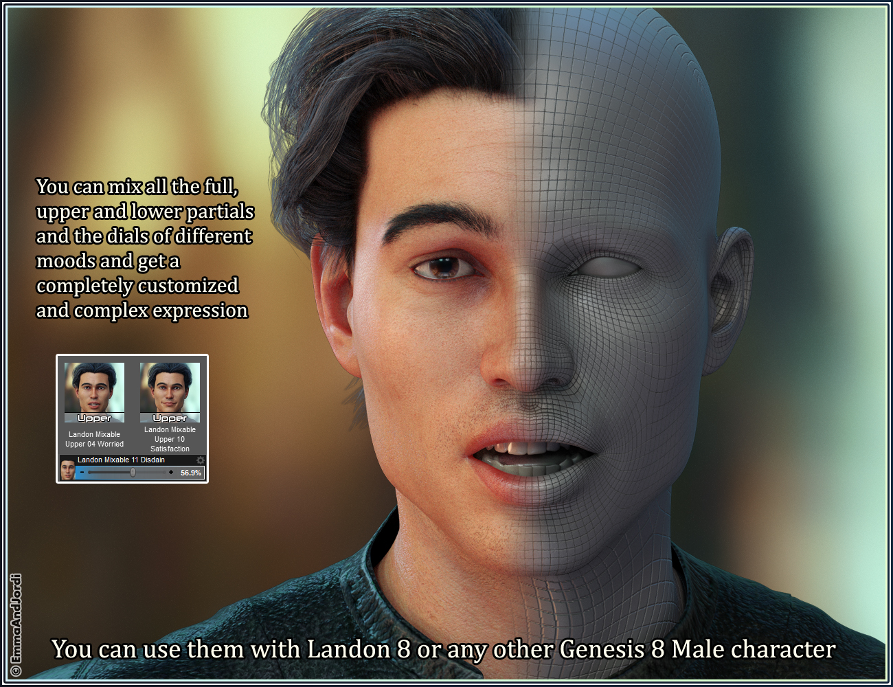 Mixable Expressions for Landon 8 and Genesis 8 Male by: , 3D Models by Daz 3D