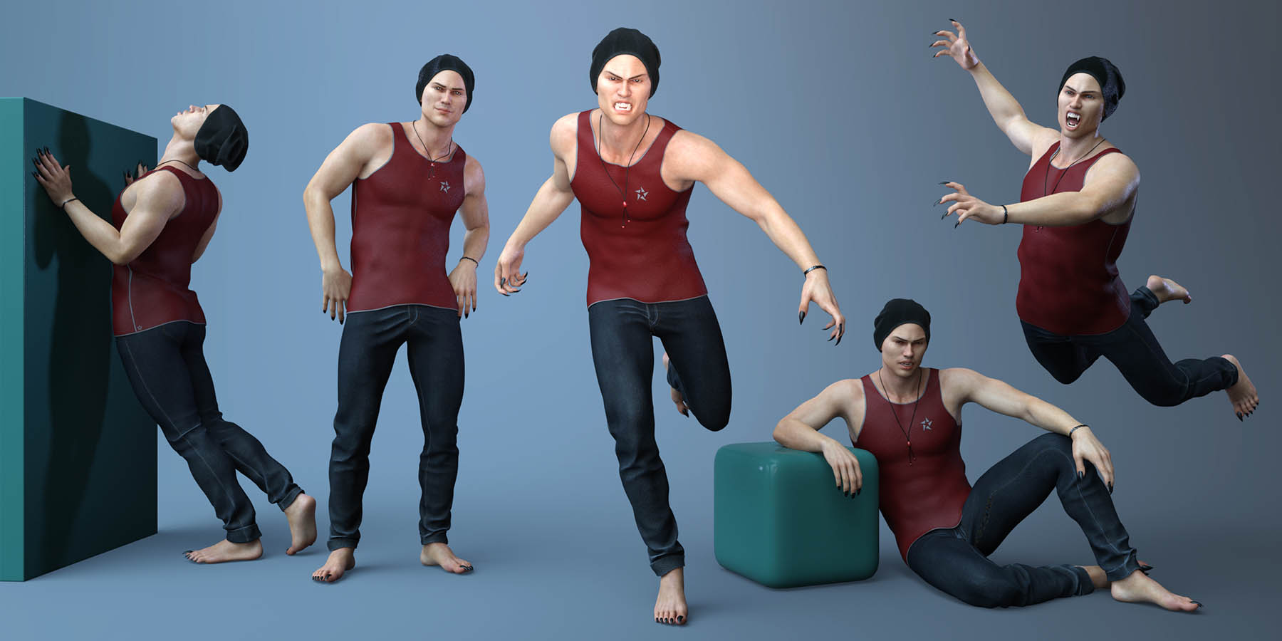 Poses and Expressions for Landon 8 and Genesis 8 Male by: Capsces Digital Ink, 3D Models by Daz 3D