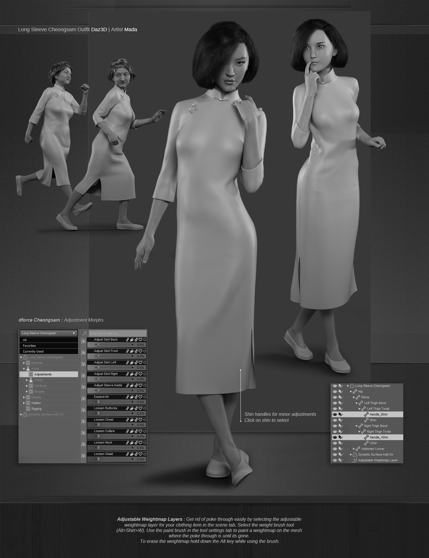 dForce Long Sleeve Cheongsam for Genesis 8 Female(s) by: Mada, 3D Models by Daz 3D
