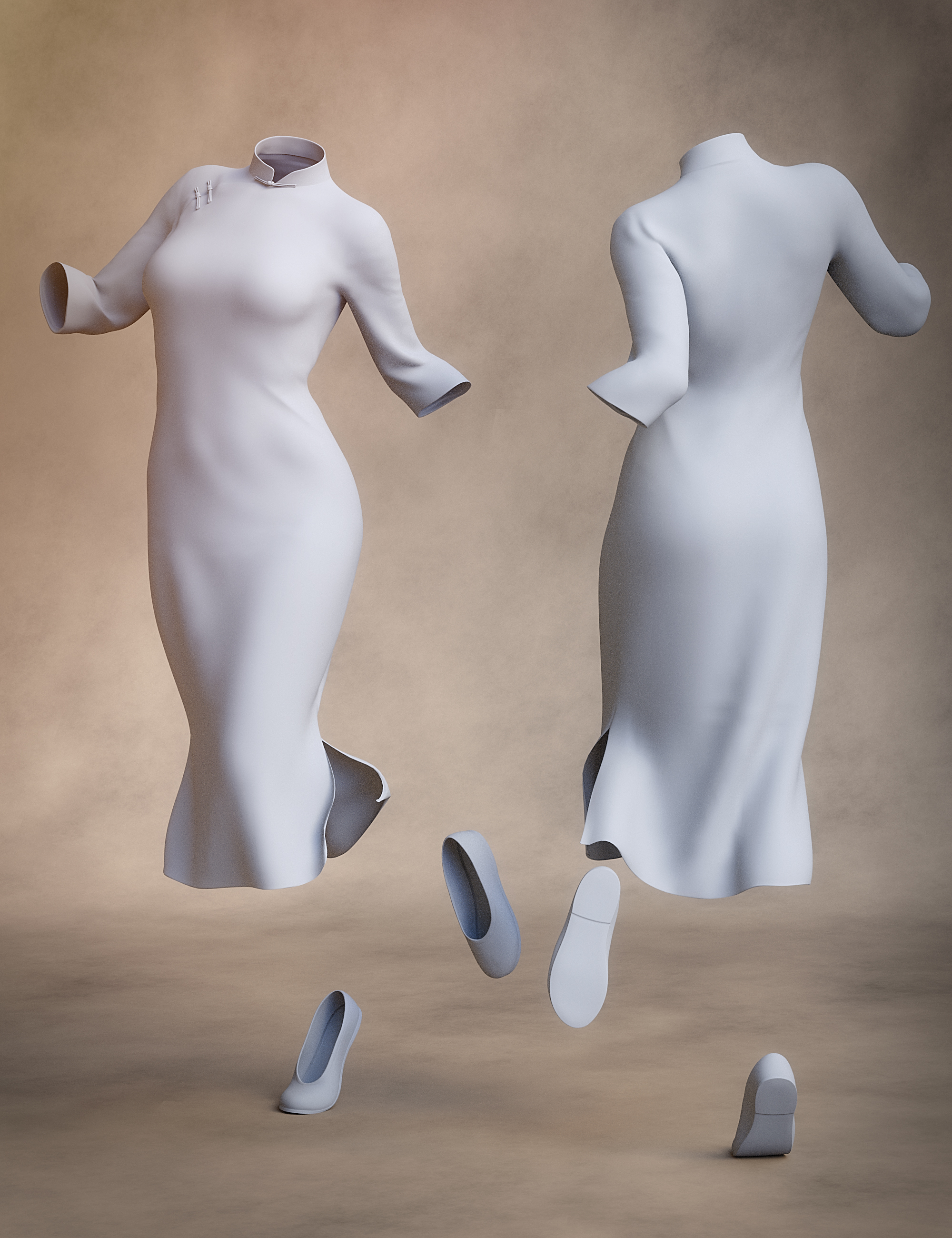 dForce Long Sleeve Cheongsam for Genesis 8 Female(s) by: LuthbellinaMada, 3D Models by Daz 3D