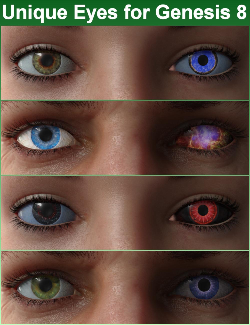 Unique Eyes for Genesis 8 by: xenic101, 3D Models by Daz 3D