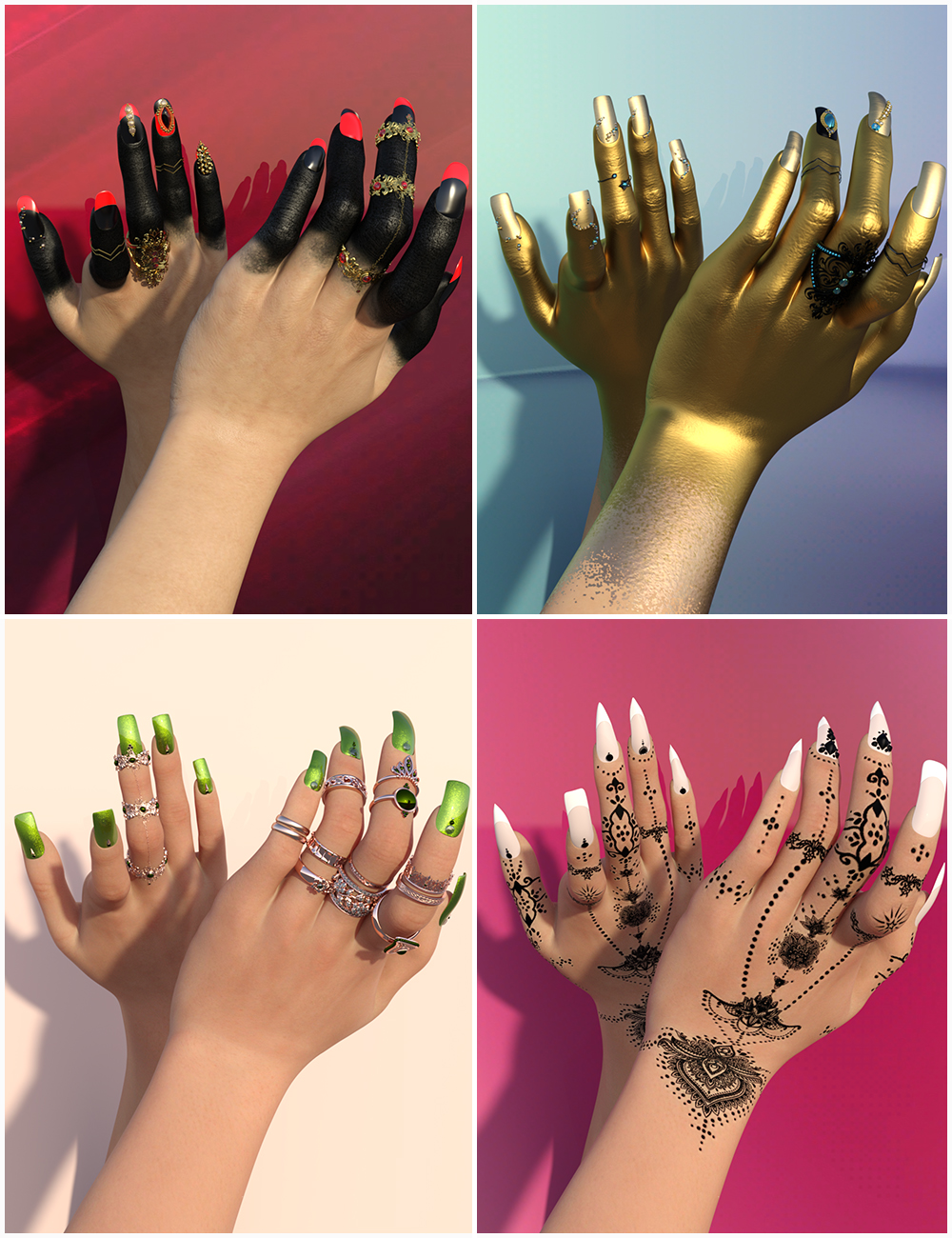 Hand Salon - Fake Nails and Jewelry by: 3DStyle, 3D Models by Daz 3D