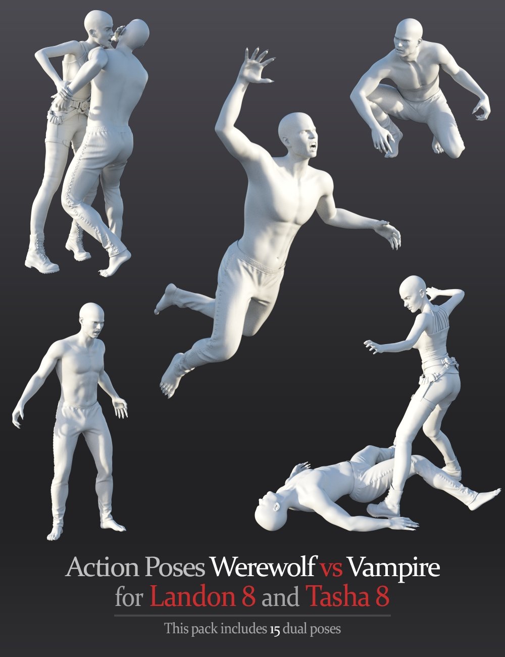 Action Poses Werewolf vs Vampire by: Andrey Pestryakov, 3D Models by Daz 3D