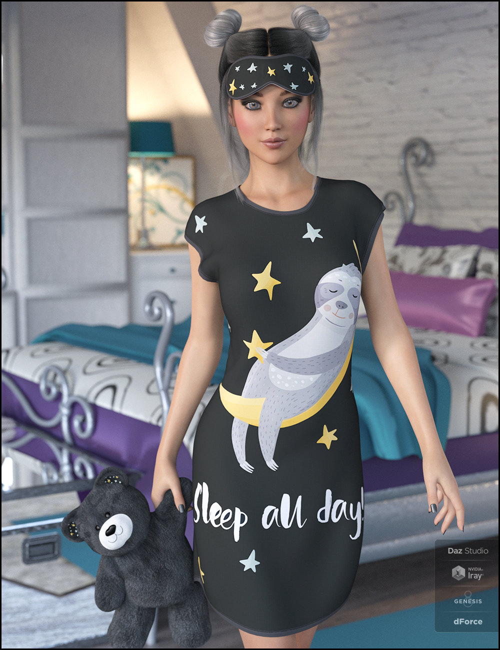 dForce Snuggle Up PJs and Accessories for Genesis 8 Female(s)