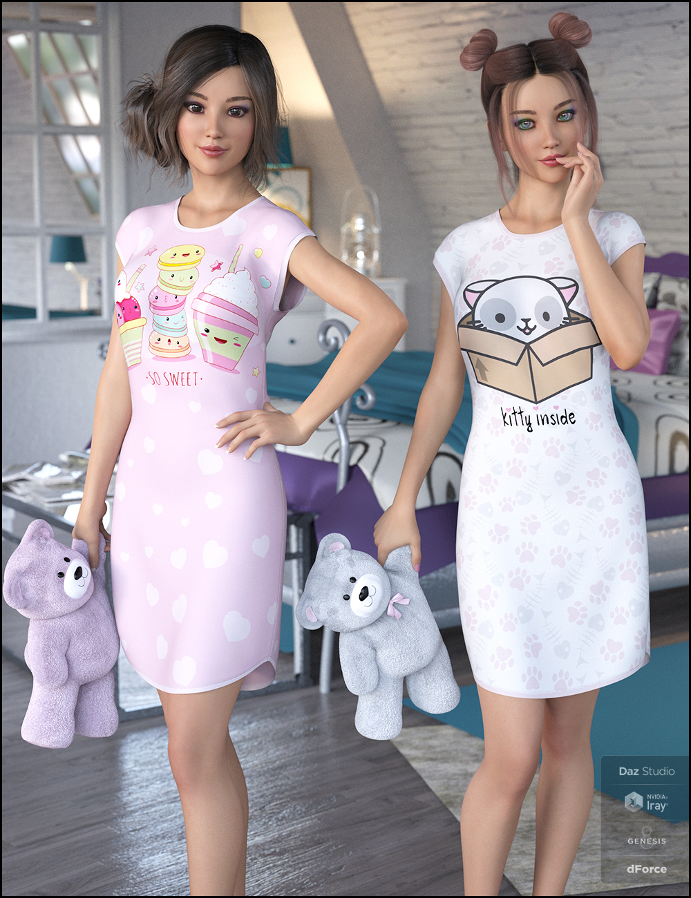 Kawaii Textures for dForce Snuggle Up PJs and Accessories