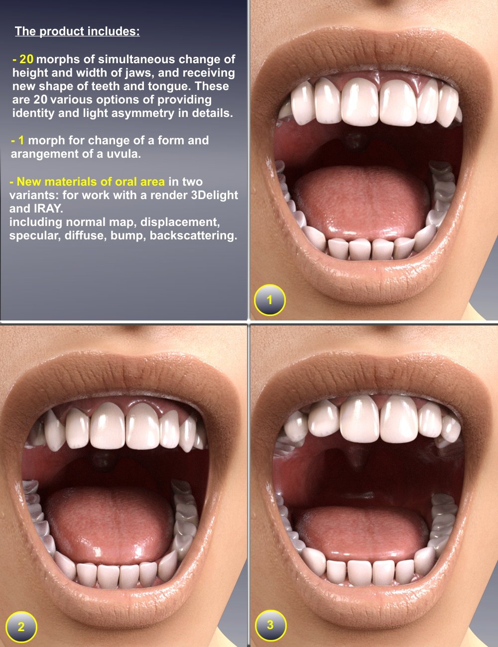 Alternative Jaws and Teeth for Genesis 8 Female(s) by: AlFan, 3D Models by Daz 3D
