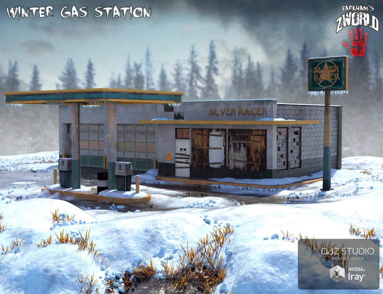EArkham's ZWorld Winter Gas Station by: E-Arkham, 3D Models by Daz 3D
