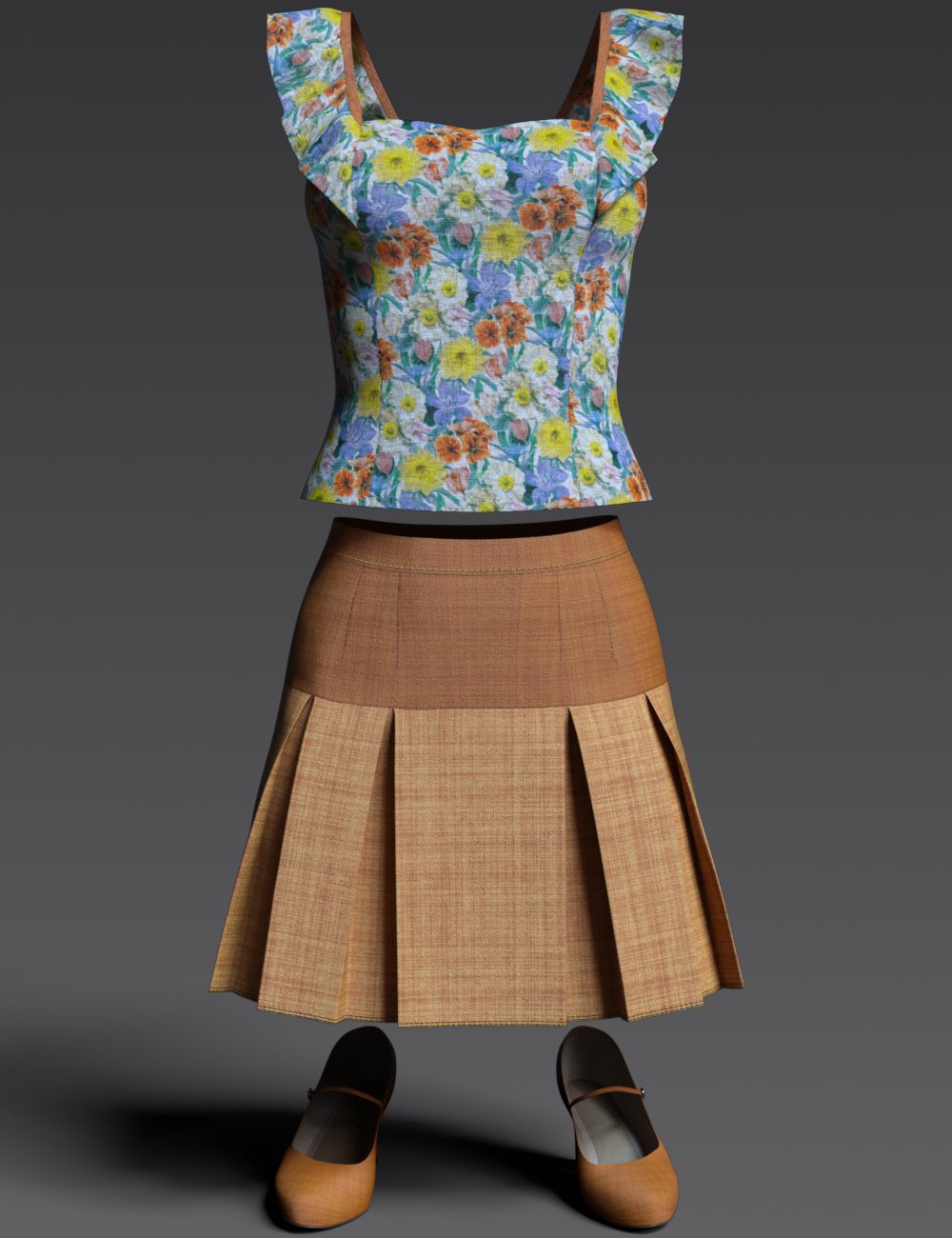 dForce Floral Pleated Skirt Outfit for Genesis 8 Female(s) by: Leviathan, 3D Models by Daz 3D