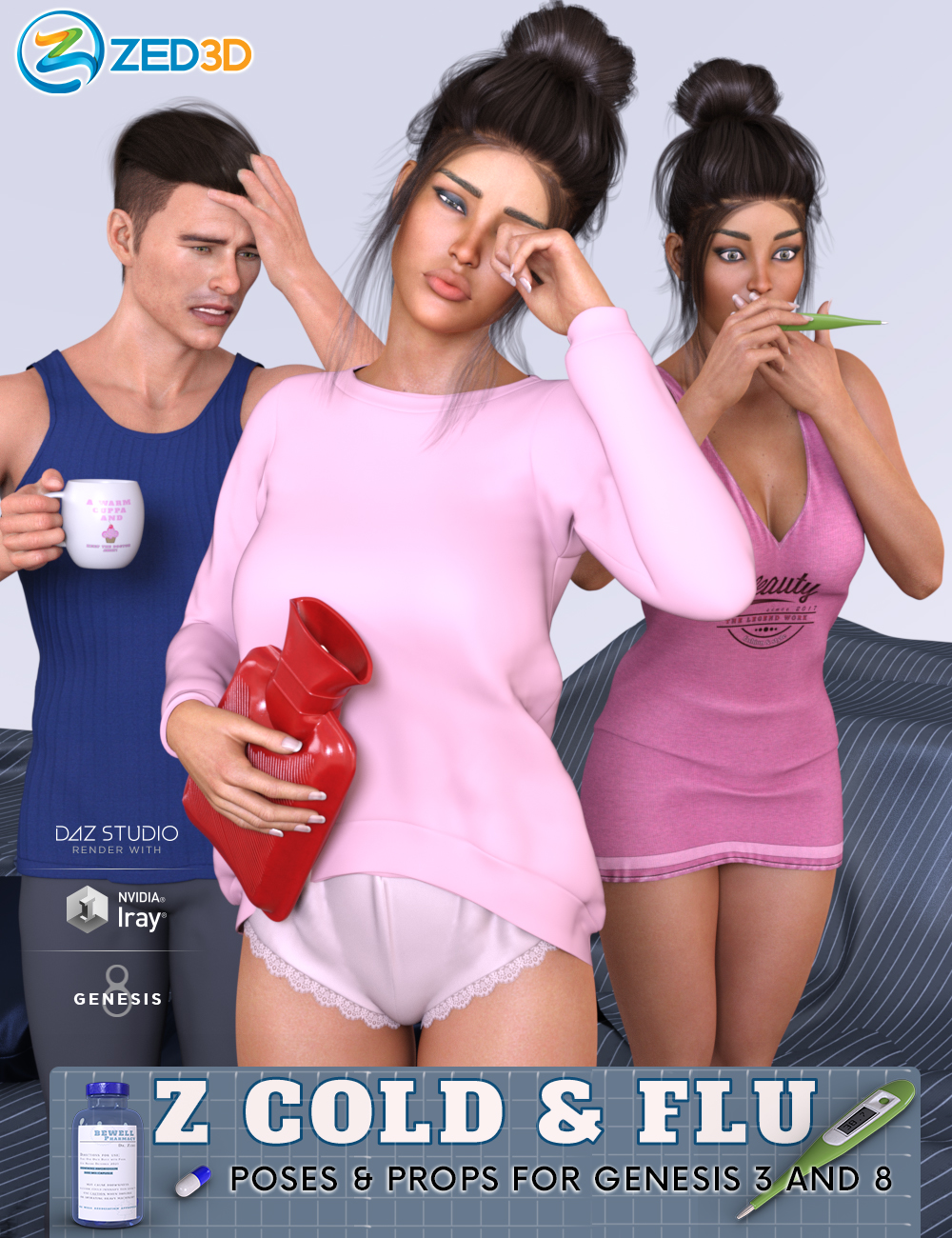 Z Cold and Flu - Props and Poses for Genesis 3 and 8 by: Zeddicuss, 3D Models by Daz 3D