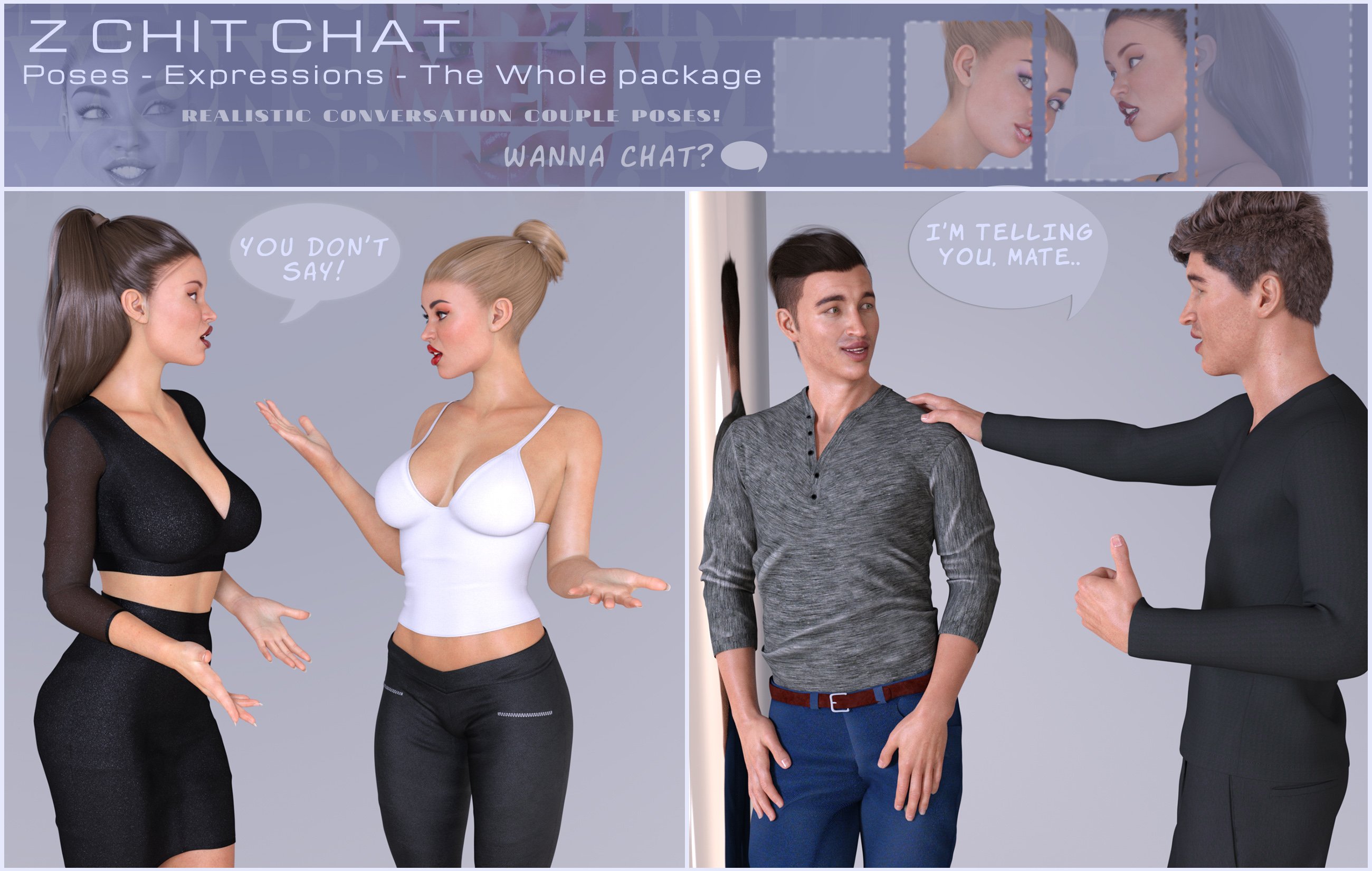 Z Chit Chat Poses and Partials for Genesis 3 and 8 by: Zeddicuss, 3D Models by Daz 3D
