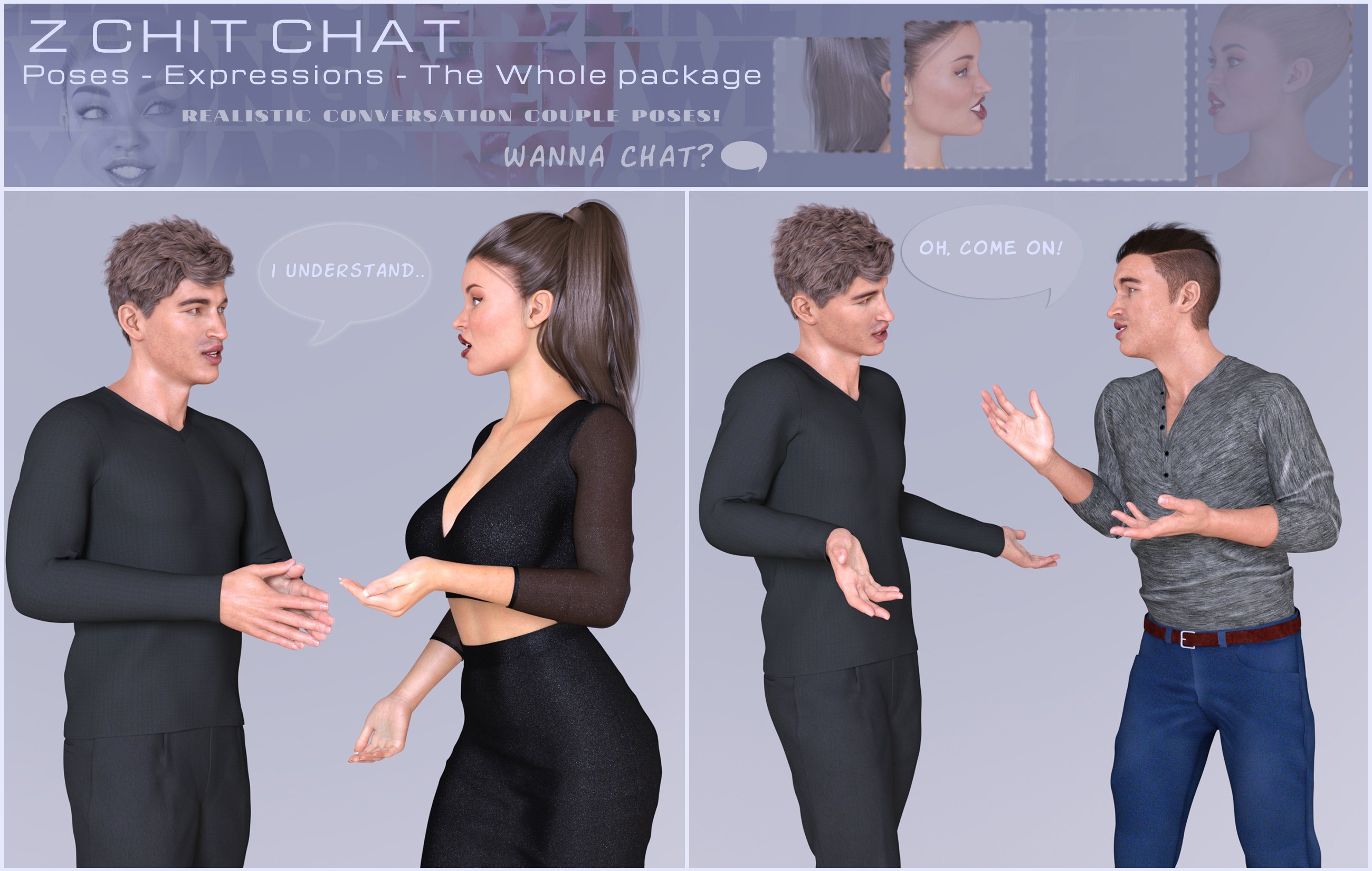 Z Chit Chat Poses and Partials for Genesis 3 and 8 Z Chit Chat Poses and Partials for Genesis 3 and 8 by: Zeddicuss, 3D Models by Daz 3D