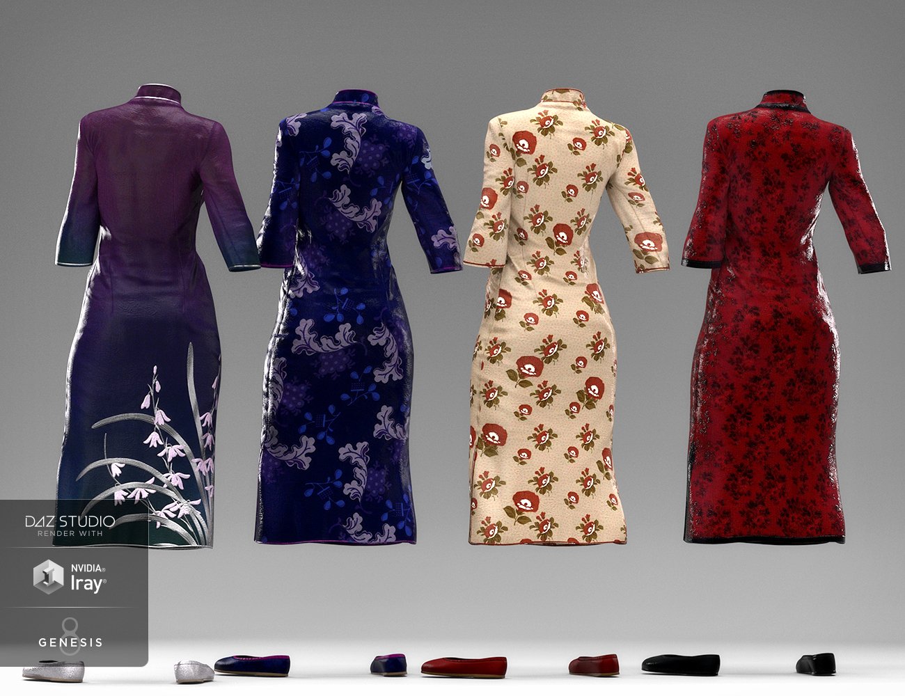 Dforce Long Sleeve Cheongsam Textures Daz 3d 