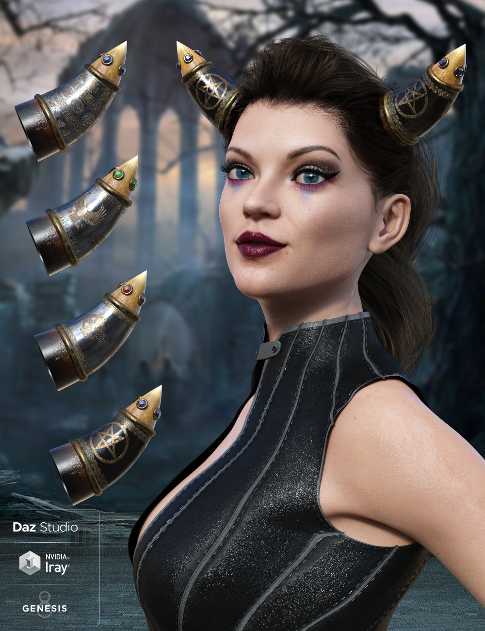 Universal Horns for Genesis 8 Female(s) by: midnight_stories, 3D Models by Daz 3D