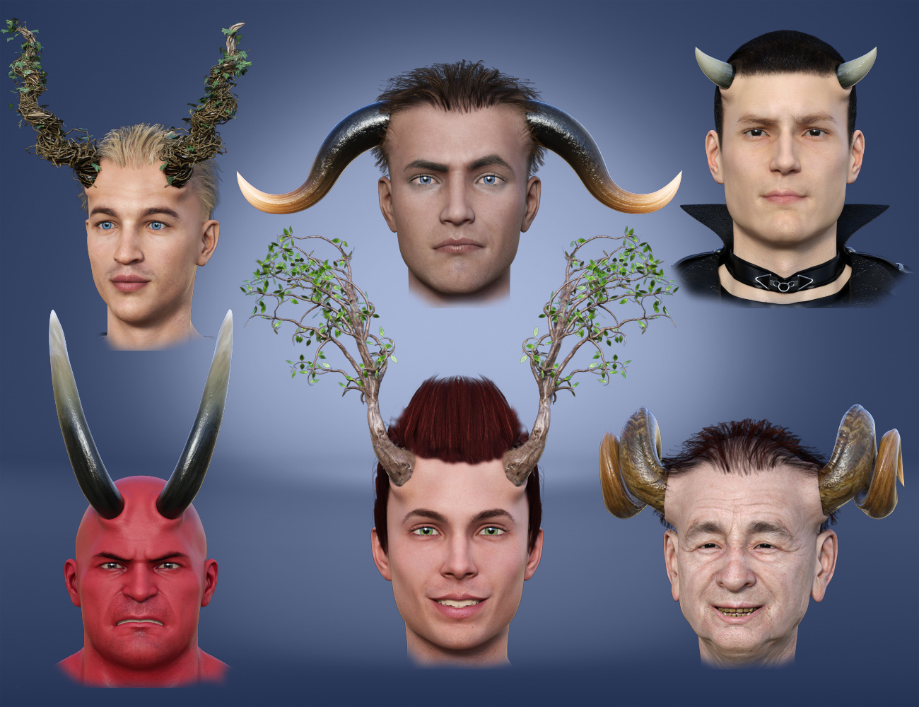 Universal Horns for Genesis 8 Male(s) by: midnight_stories, 3D Models by Daz 3D