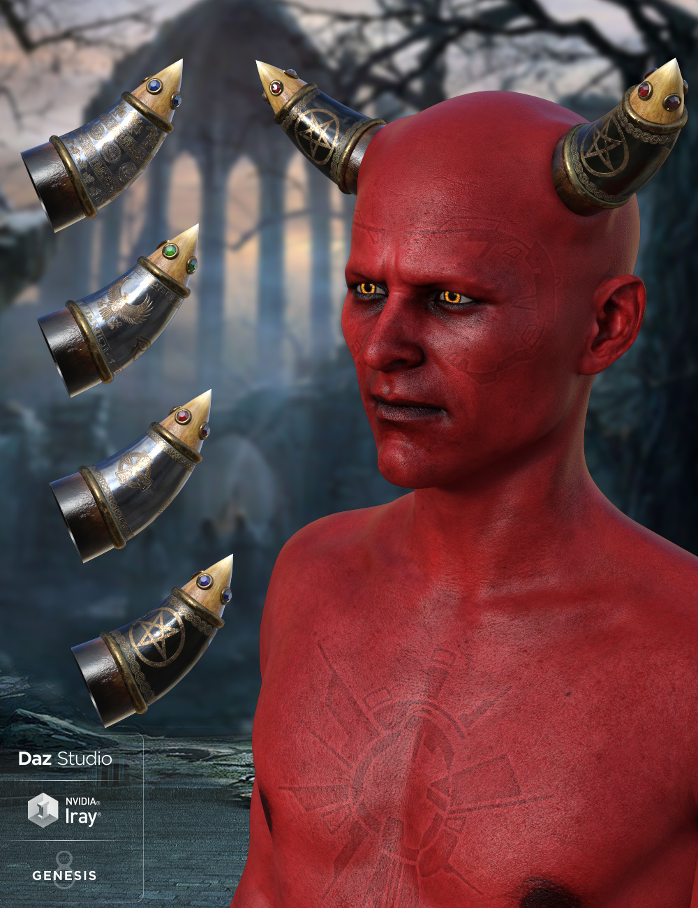 Universal Horns for Genesis 8 Male(s) by: midnight_stories, 3D Models by Daz 3D