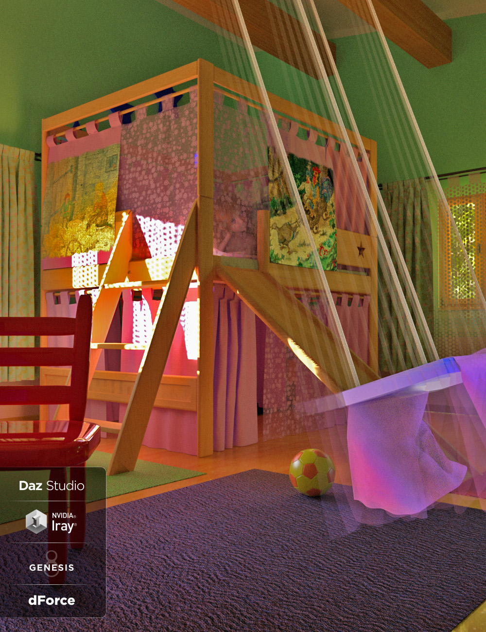 dForce Play Bedroom by: dobit, 3D Models by Daz 3D