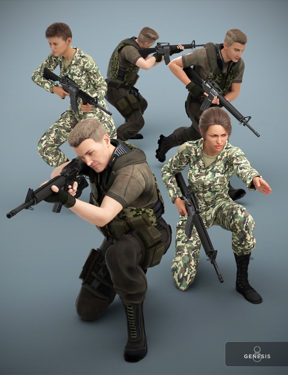 Military Action Poses for Genesis 8 by: Porsimo, 3D Models by Daz 3D