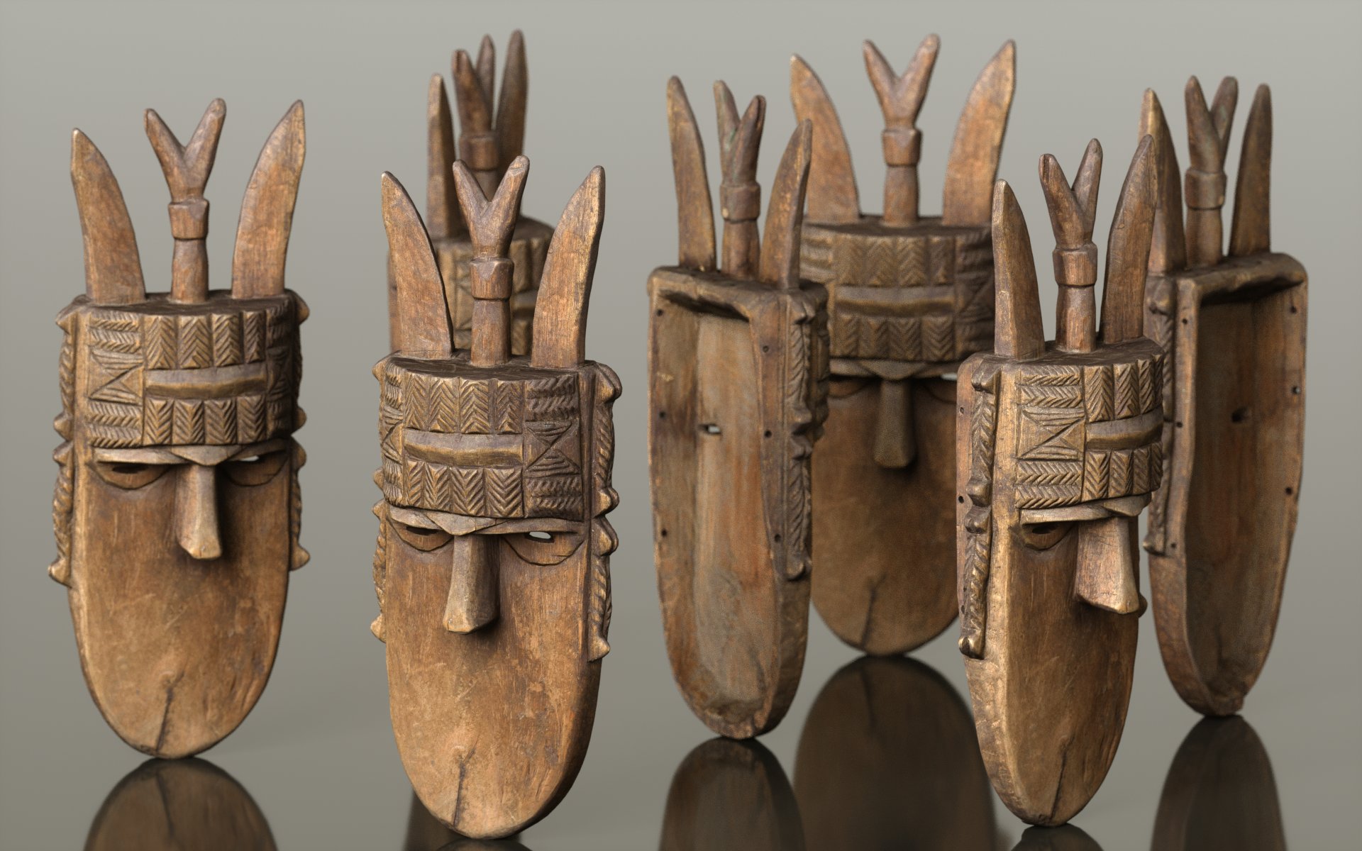7 African Masks by: Polygonal Miniatures, 3D Models by Daz 3D