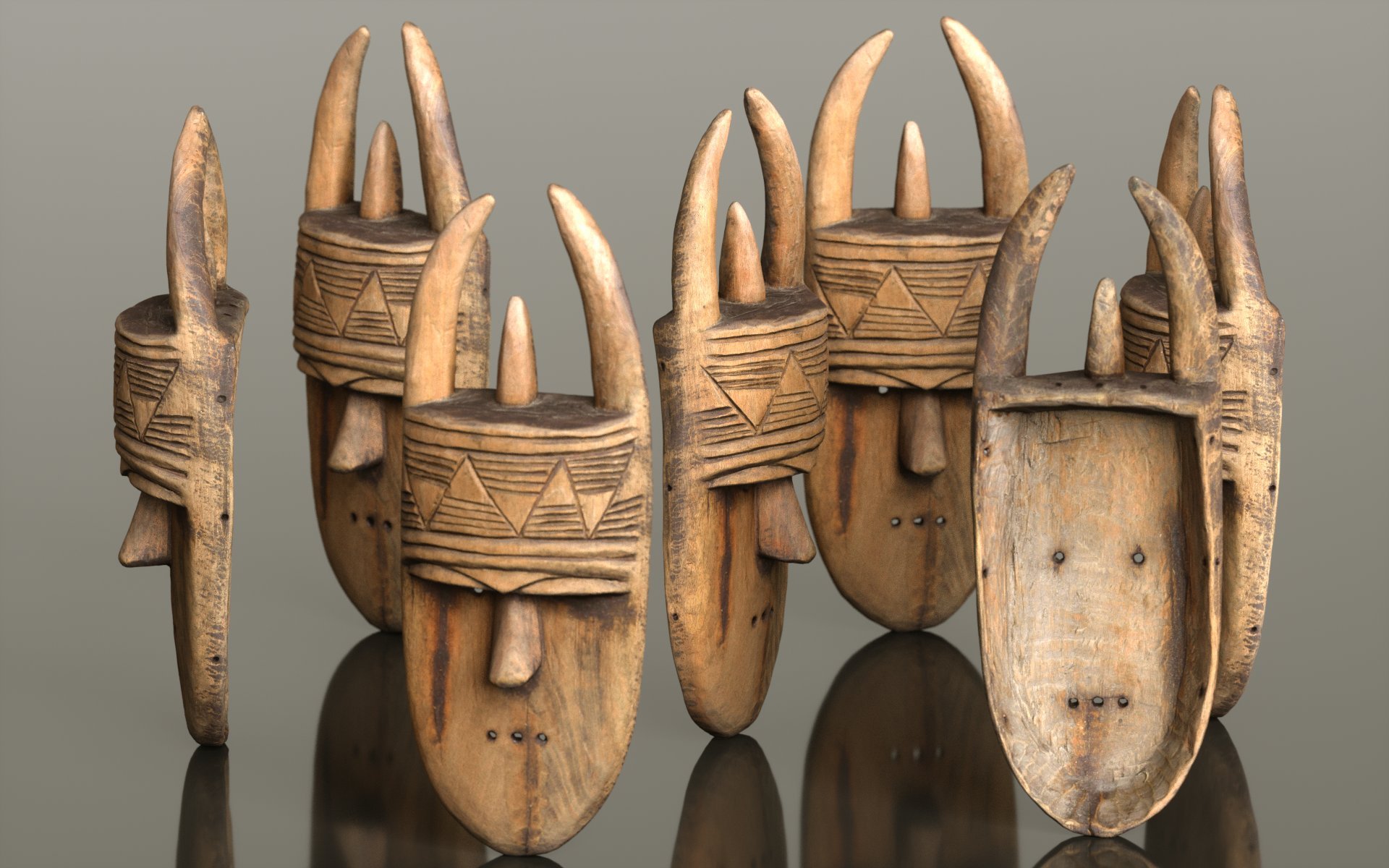 7 African Masks by: Polygonal Miniatures, 3D Models by Daz 3D