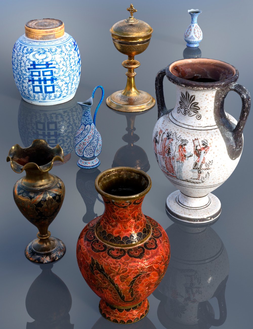 7 Decorative Vase Collection by: Polygonal Miniatures, 3D Models by Daz 3D