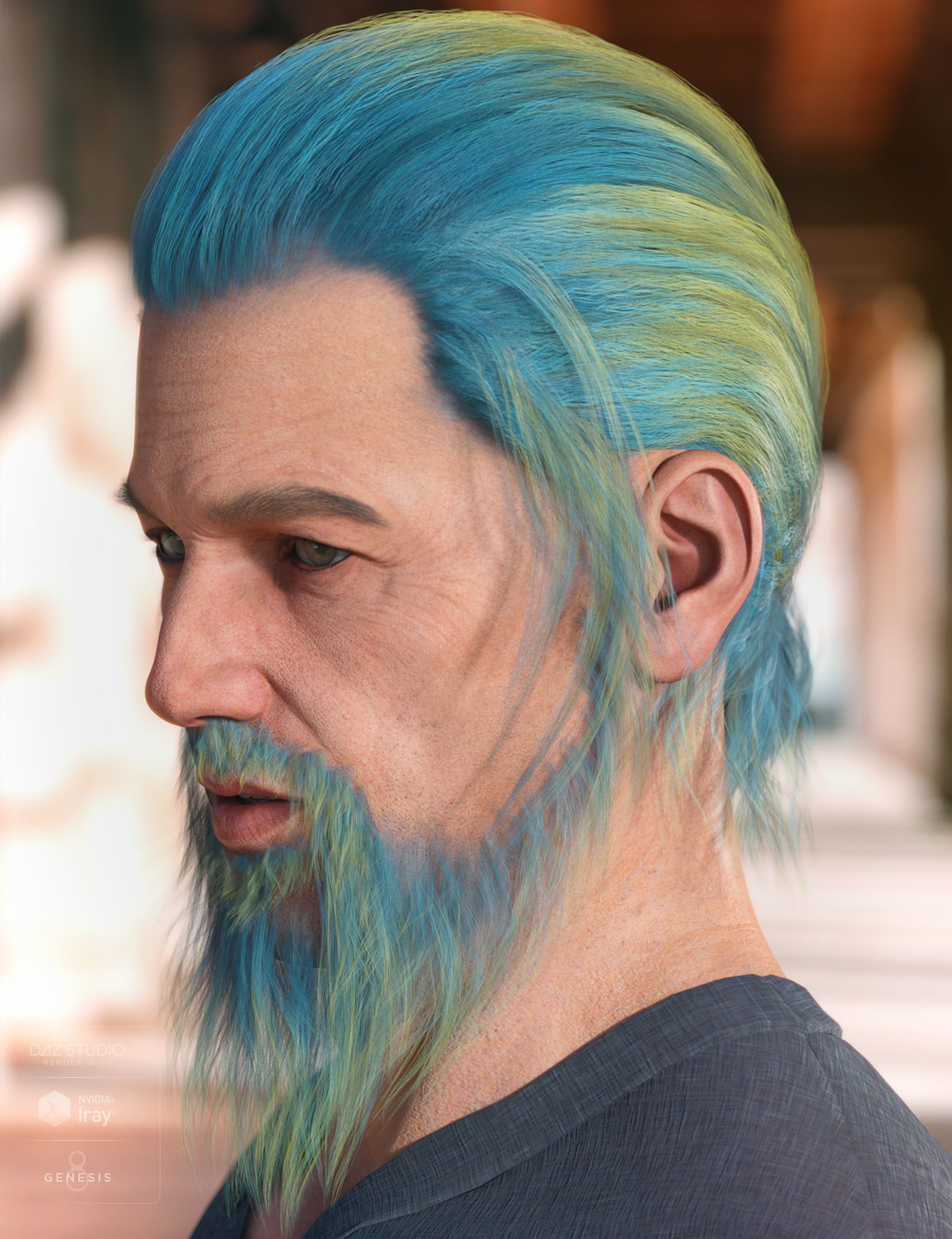 Nikan Hair and Beard for Genesis 3 & 8 Male(s) by: AprilYSH, 3D Models by Daz 3D