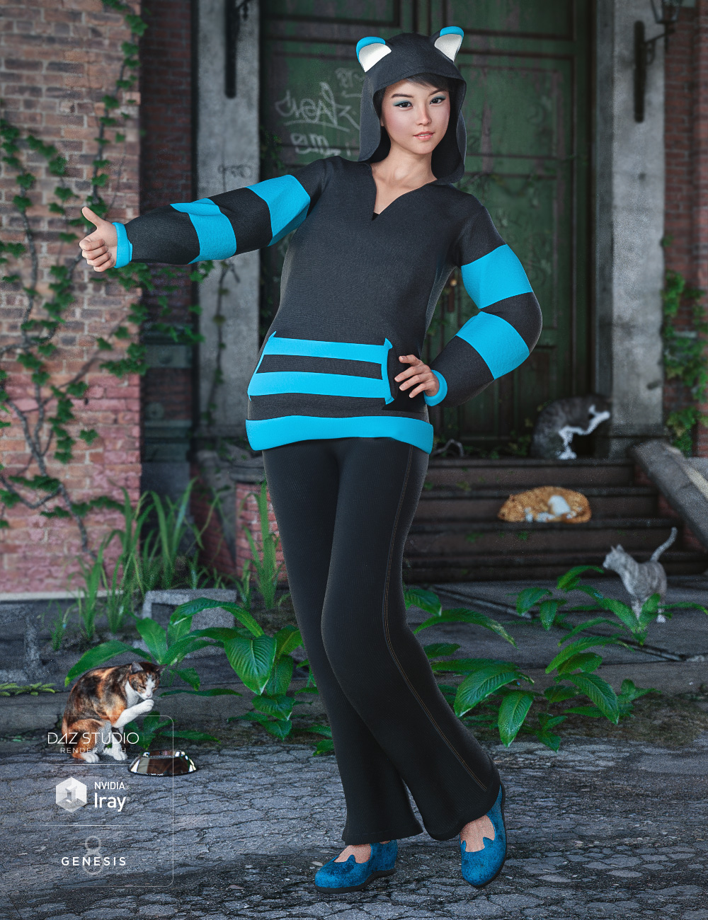 Casual Kitty Set for Genesis 8 Female(s) by: Moonscape GraphicsPoisenedLilySade, 3D Models by Daz 3D