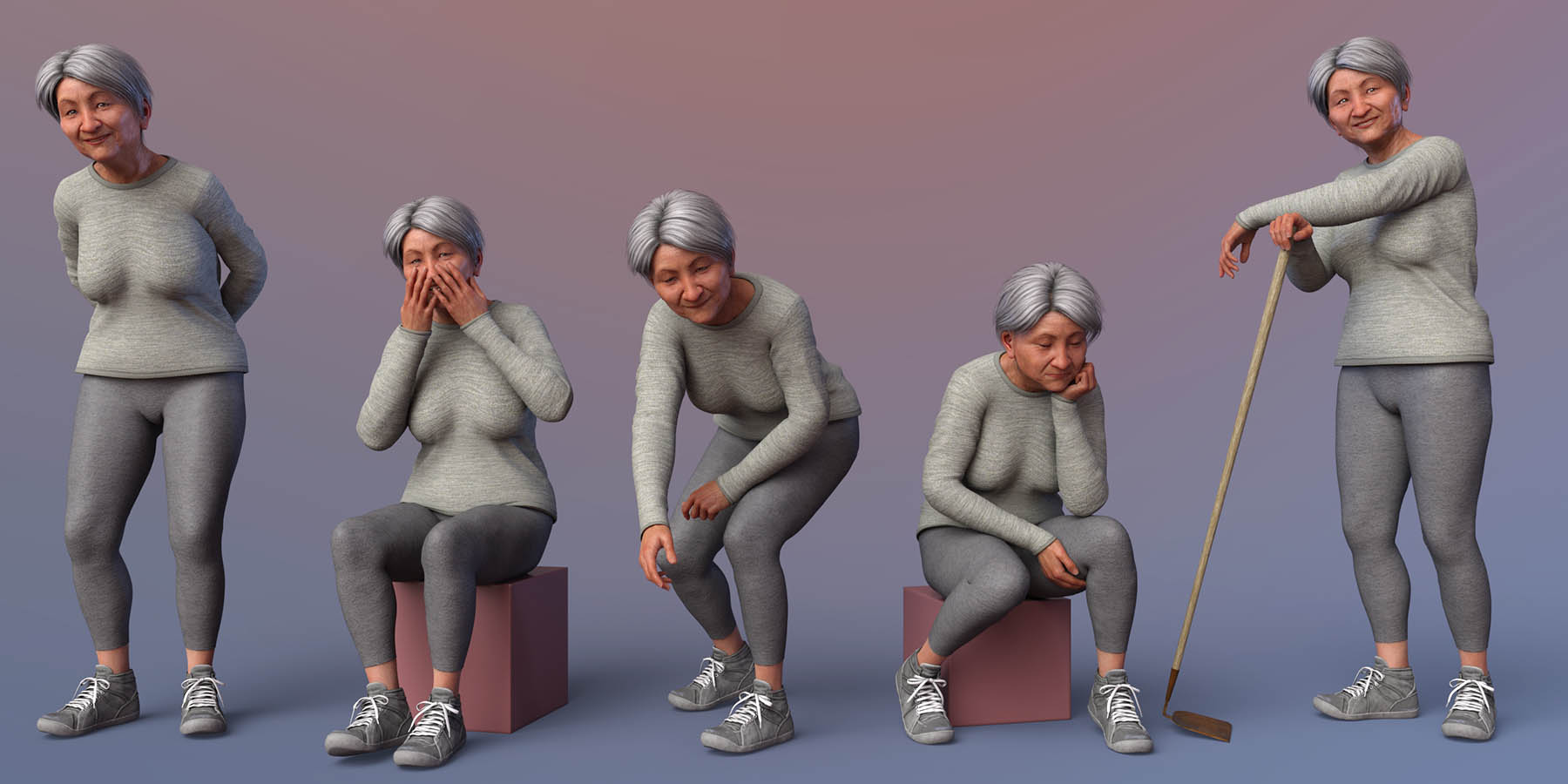CDI Active Poses and Expressions for Mrs Chow 8 and Genesis 8 Female