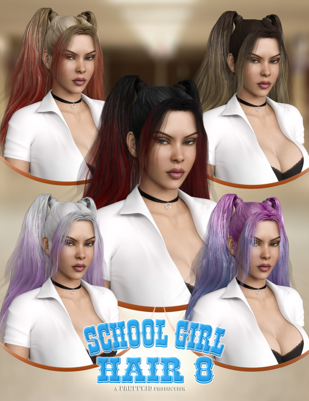 School Girl Hair for Genesis 8 Female(s) by: Pretty3D, 3D Models by Daz 3D