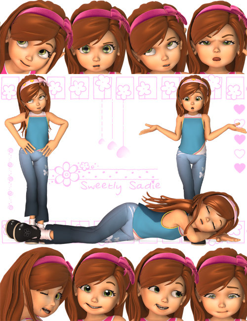 Sweetly Sadie - Poses for Sadie the Toon Girl by: Skyewolf, 3D Models by Daz 3D